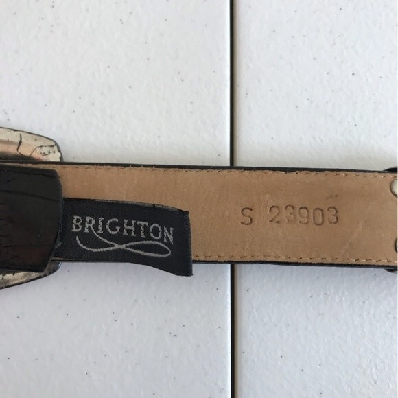 Vintage Brighton Two Tone Black Brown Leather Croc Embossed Belt Women Small - Picture 10 of 12